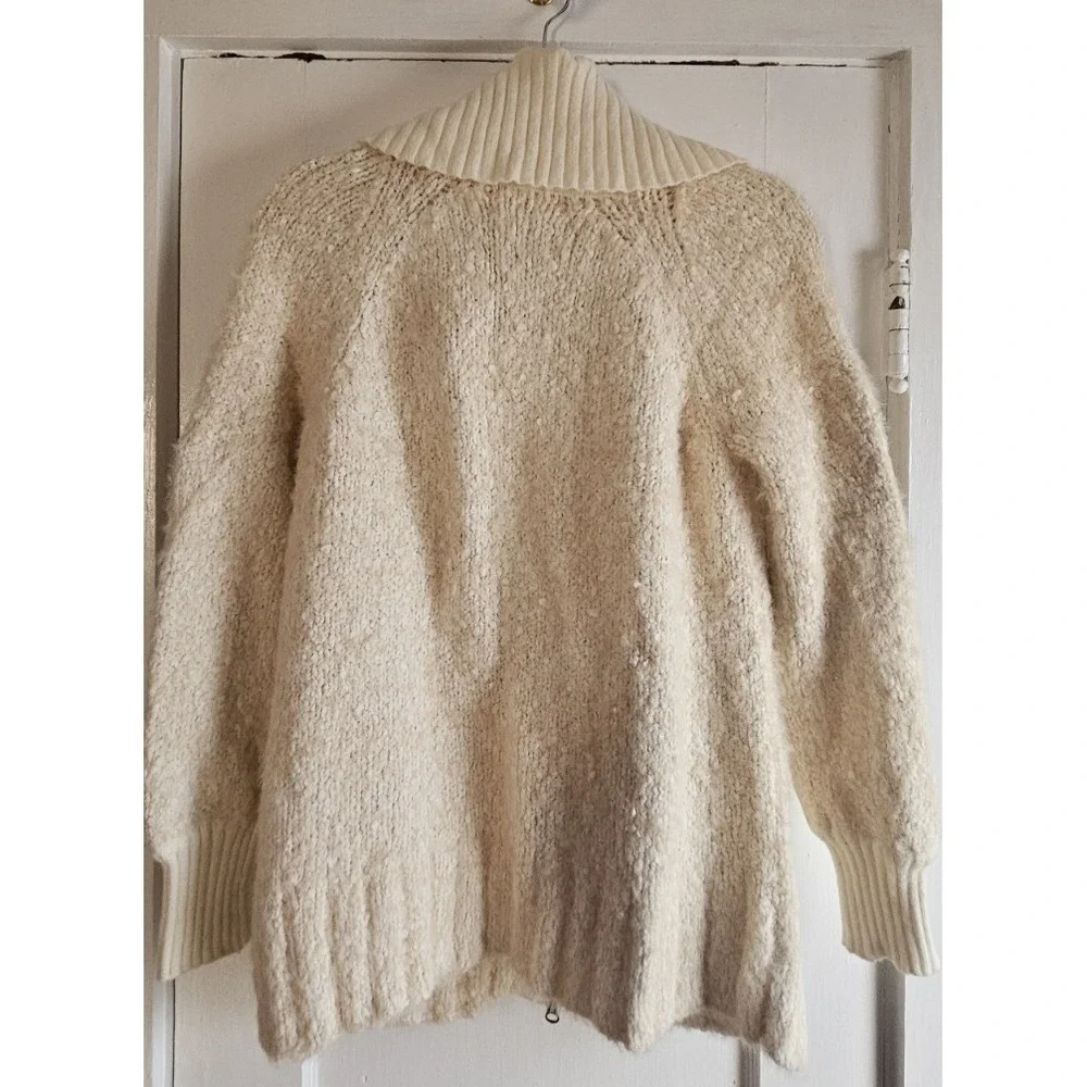ANTHROPOLOGI women's S furry‎ knit full zip funnel neck sweater jacket ivory